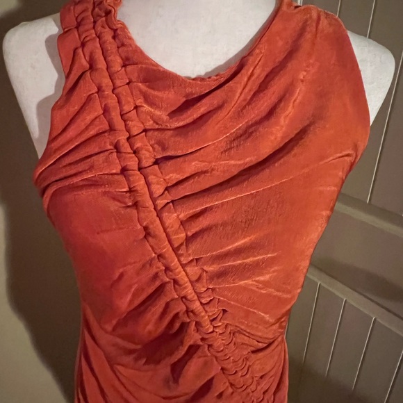 Club London Gorgeouss Orange Rouched Dress- Sz 14 - Picture 3 of 5